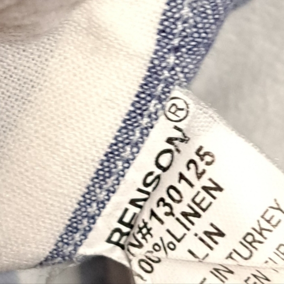 Benson New York Men's Button  Down Shirt 100% Linen White Blue Check Large - Picture 5 of 9